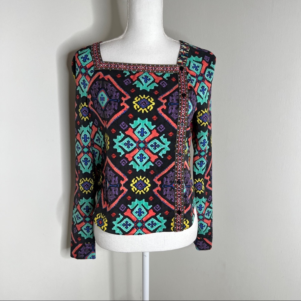 Rachel Roy Square Neckline Multicolor Long Sleeve Top Blouse